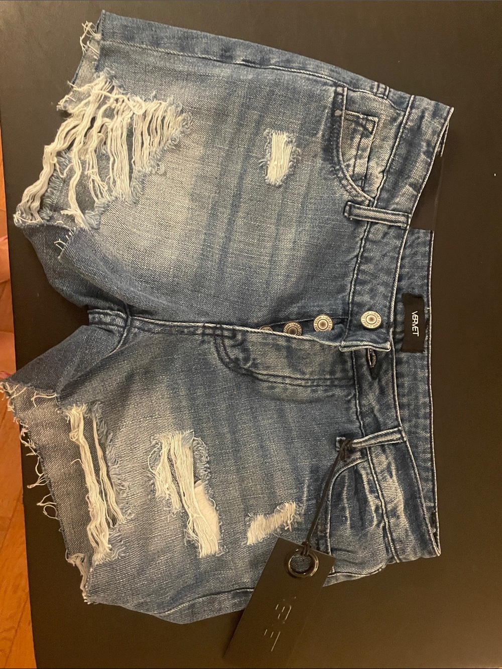 Vervet by Flying Monkey Distressed Blue Denim Jean Shorts